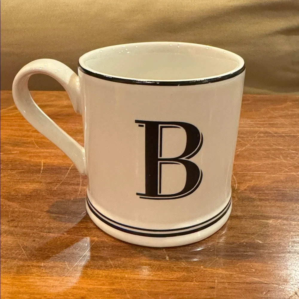 NWOT Sur La Table Initial B Stoneware Mug White Black Cup Microwave Safe NEW!